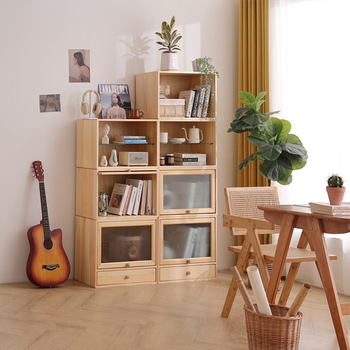 玻璃门储物柜松木厂家直销原木风