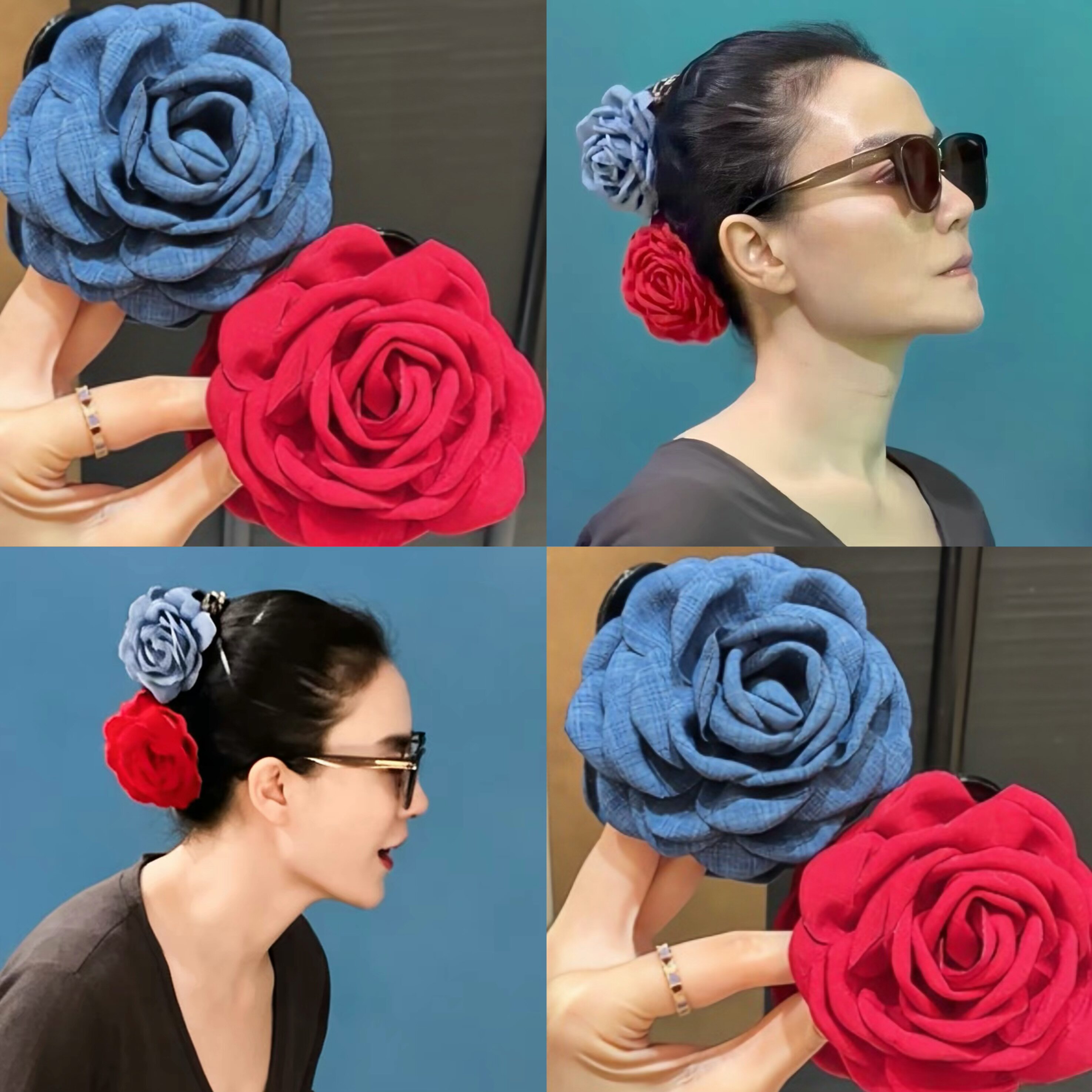 手作玫瑰~王菲同款高端花朵抓夹女高级感盘发鲨鱼夹头花发夹发饰
