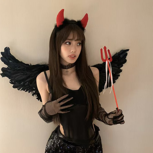 万圣节头饰暗黑小恶魔翅膀套装
