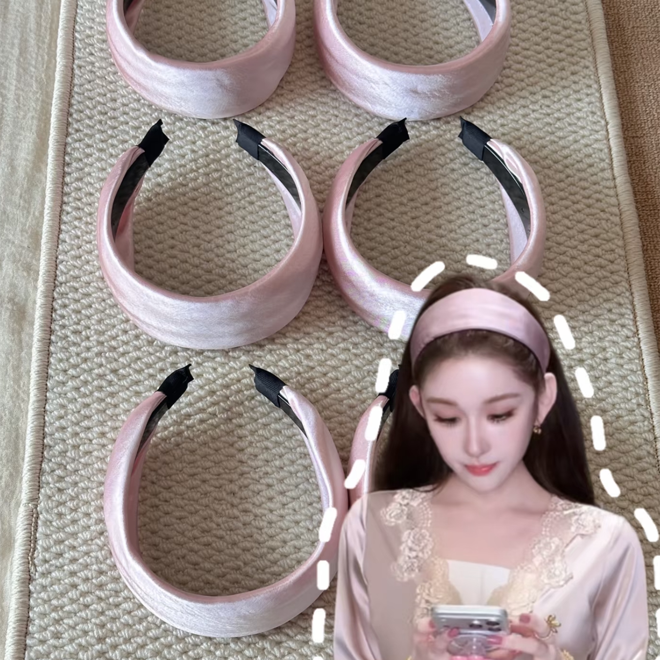 6cm水晶缎面海绵发箍 花三三同款纯色宽边头箍女压发洗脸发卡发饰
