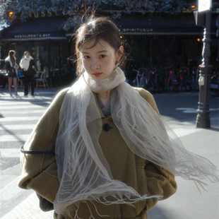 围巾复古披肩 薄纱流苏长条丝巾2026爆款 轻奢定制 Sumoio博主同款