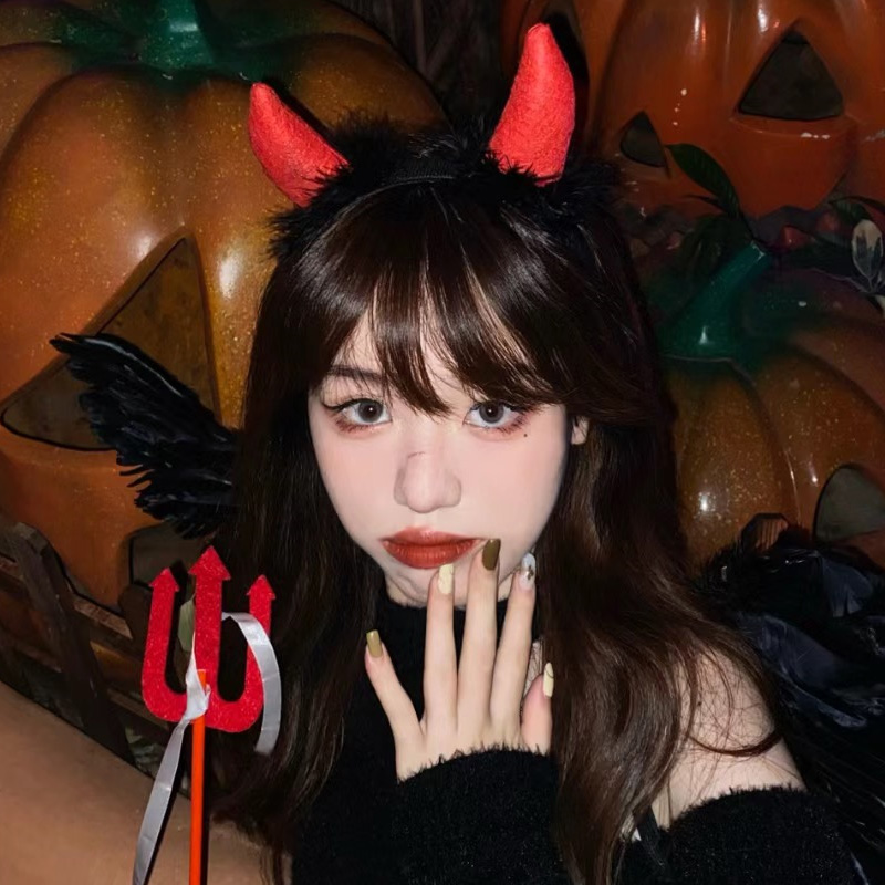 红色恶魔牛角发箍女2025新款