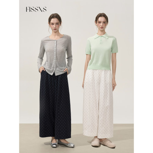 FISSXS 春夏薄款休闲宽松波点直筒弯刀显瘦甜美系九分裤女