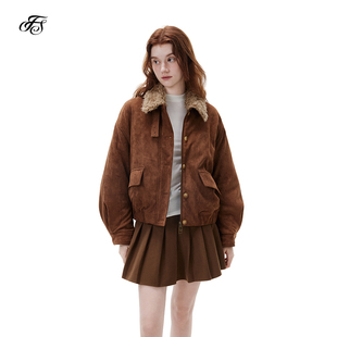 FISSXS 巴恩风复古毛领麂皮夹克棉服外套冬季立领加厚保暖棉衣女