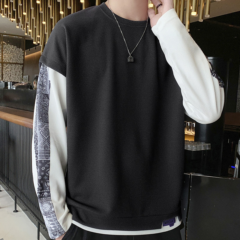 男款外贸大量备货M-5XL印花拼接假两件大码卫衣Y6728P32,男装卫衣,星座914