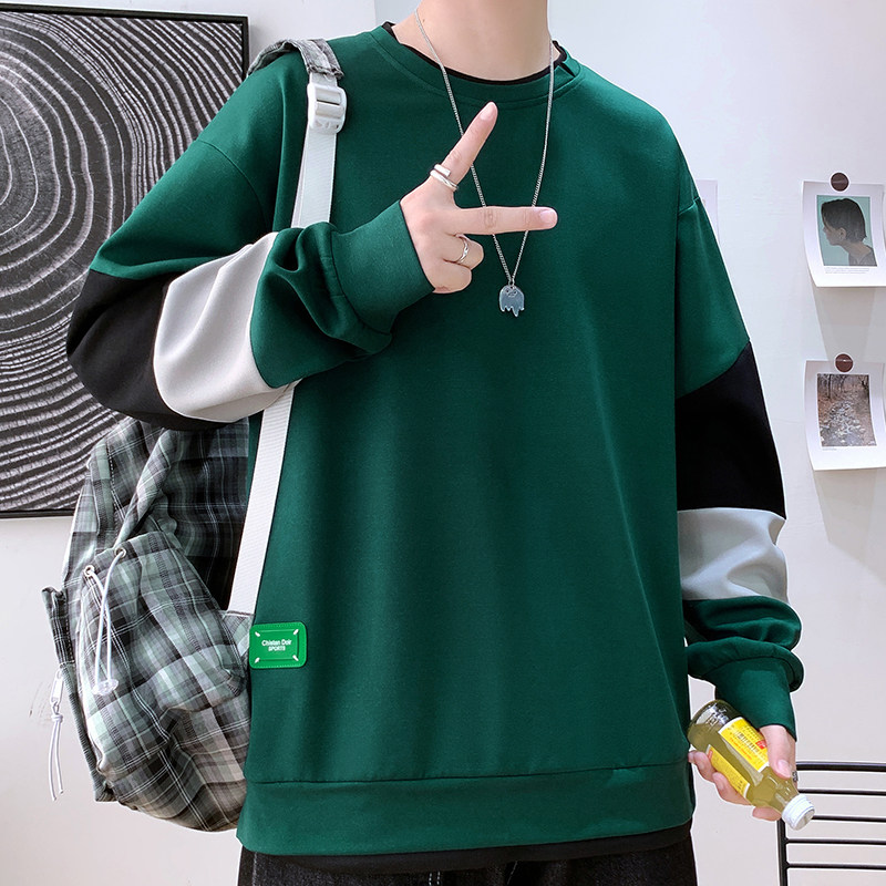 日系青少年拼接贴标宽松假两件开叉卫衣Y6696P35,男装卫衣,星座914