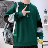 日系青少年拼接贴标宽松假两件开叉卫衣Y6696P35，男装卫衣，星座914