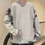 主推假两件拼接刺绣卫衣大码男港风休闲百搭打底衫Y6727P32，男装卫衣，星座914