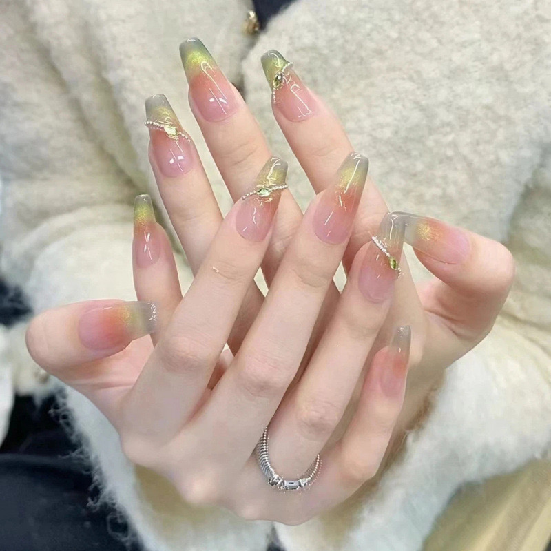 美甲穿戴甲法式渐变显白中长款短款美甲贴片纯欲风穿戴式成品甲片