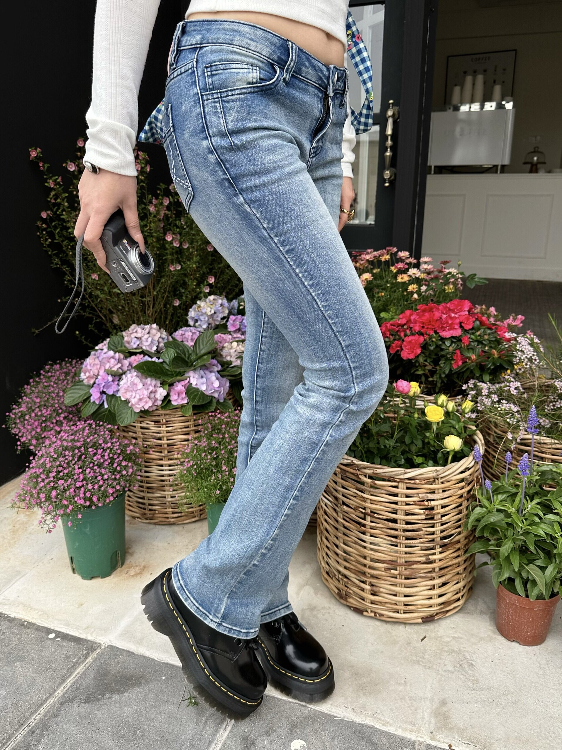 Оригинальные popchee｜Версия небесно-голубая Сейлор Мун｜Высокая эластичность микро-клеш! Сердечки на заднем кармане