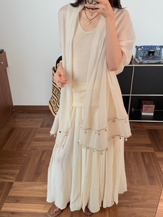 重工拼接流苏设计温柔风米白敲薄戒指绒百搭披肩外套2025夏日新款