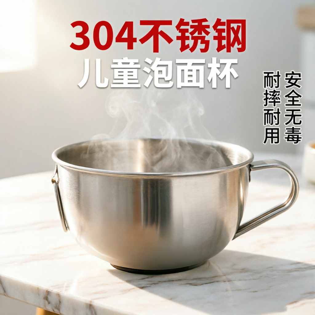 304不锈钢儿童泡面碗杯 厚底带盖学生宿舍家用泡面神器牛奶咖啡杯