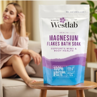 英国Westlab薄镁片浴盐800g舒缓肌肉紧张失眠疲劳运动损伤纯镁片