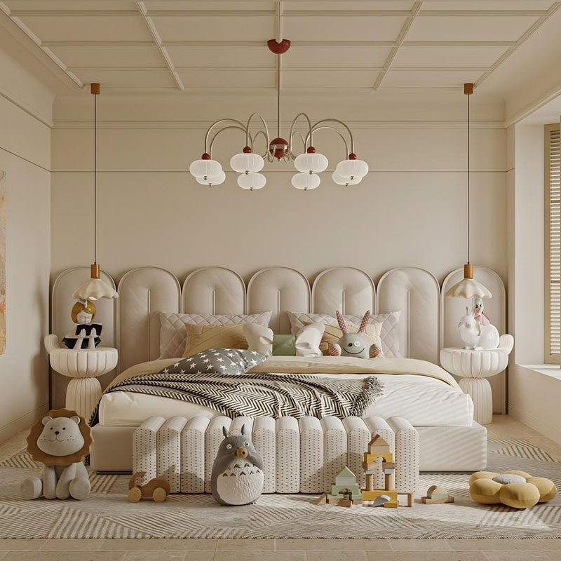 法式田园风涟漪布艺床双人主卧奶油风软包床头小户型现代简约婚床