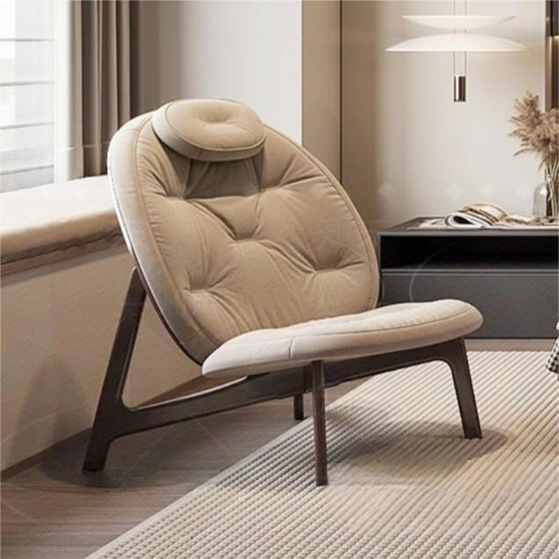 现代简约软包单人沙发椅客厅靠背椅米色皮质休闲椅酒店实木咖啡椅