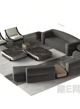 意式极简黑色布艺沙发客厅现代简约灰色多人位组合沙发设计师沙发