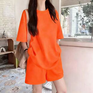 胖mm大码休闲运动套装夏装新款宽松百搭跑步女t恤短袖短裤一整套