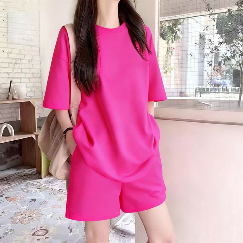 胖mm宽松大码休闲运动套装夏季新款时尚ins两件套女短裤短袖t恤女