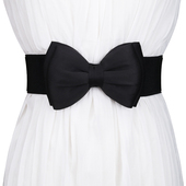 蝴蝶结腰带女士装 饰简约百搭弹力腰封外搭松紧时尚 黑色束腰宽裙带