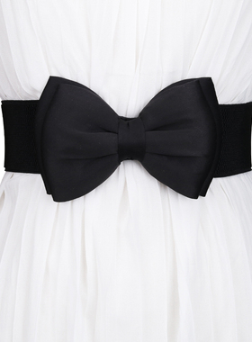 蝴蝶结腰带女士装饰简约百搭弹力腰封外搭松紧时尚黑色束腰宽裙带