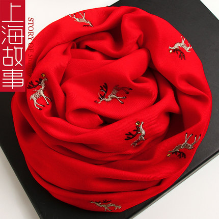 上海故事大红色围巾女冬季本命年礼物秋冬红围脖中国红2023新款