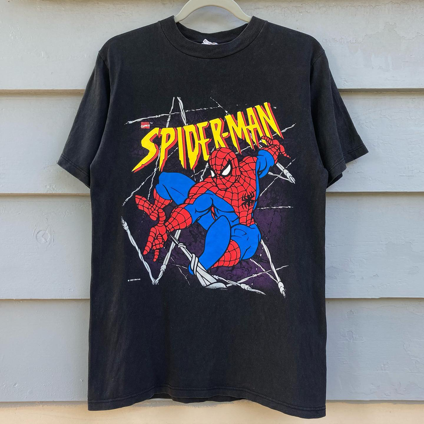 Spider-Man蜘蛛侠美式复古街头撞色拼接学院风tee潮牌纯棉短袖T恤