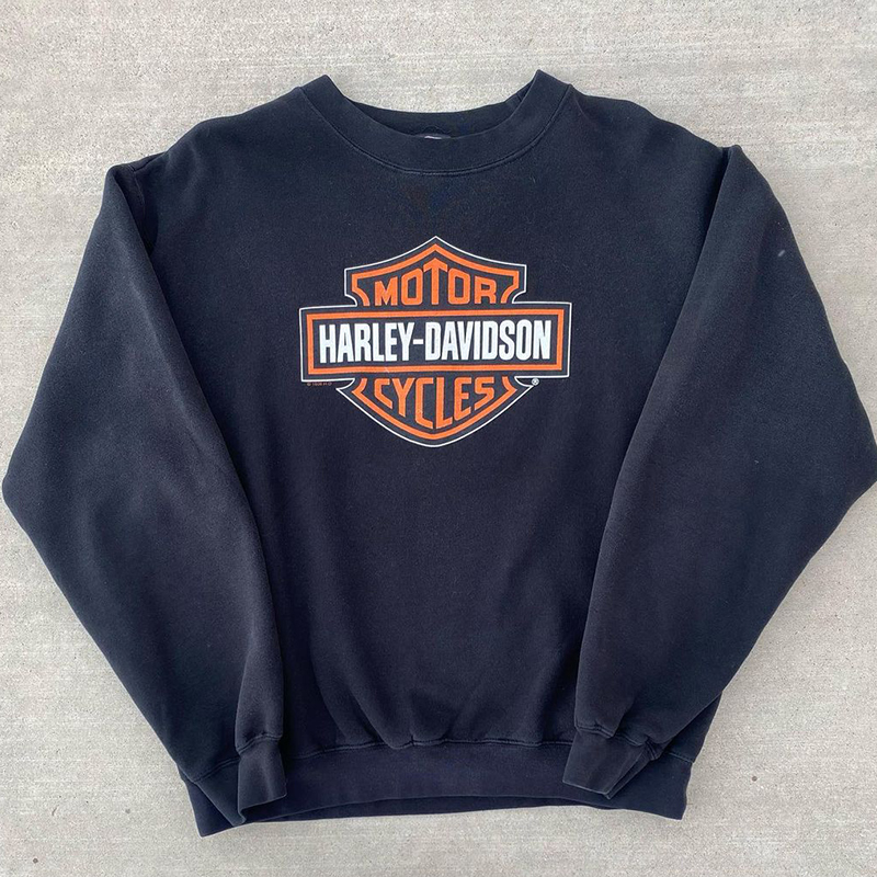 摩托机车风美式复古vintage长袖阿美咔叽男女休闲无帽落肩卫衣潮