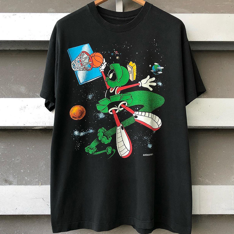 卡通动漫oldschool灌篮星际重磅棉短袖OS风男女街头休闲情侣T恤潮