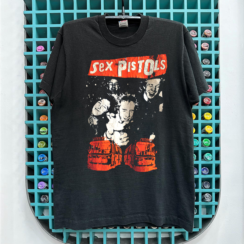 性手枪乐队美式小领口短袖重磅棉