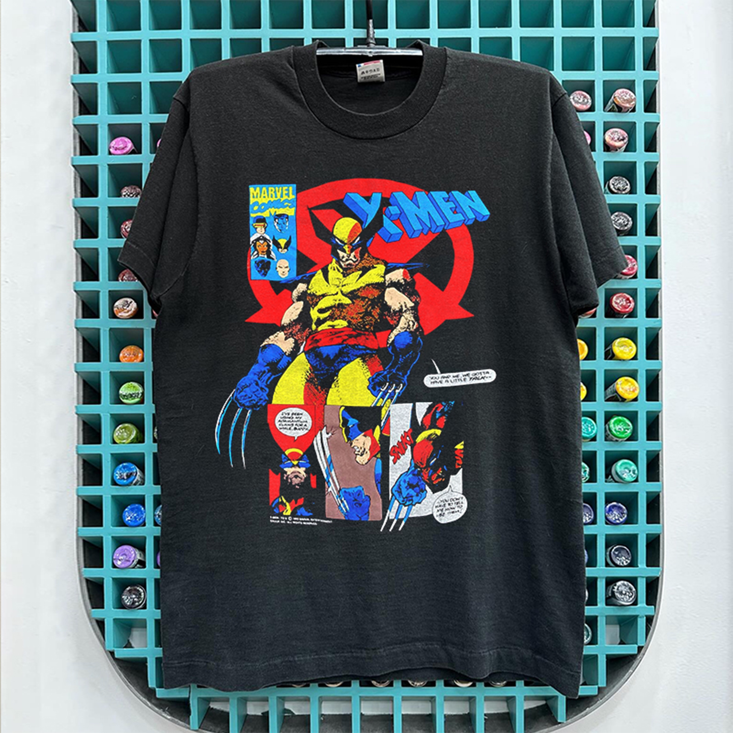 X-Men美式复古主题短袖T恤oversize慵懒风潮流落肩暗黑半袖情侣装