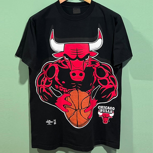 Chicago Bulls公牛队篮球运动短袖T恤hiphop美式质感小领口半袖潮