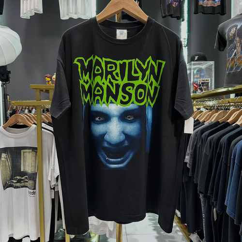 Marilyn Manson美式复古慵懒风高街Cityboy字母创意重磅棉短袖T恤
