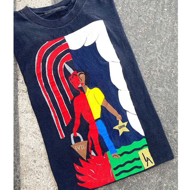 阴阳两面色彩拼接高街vibe慵懒风男女短袖oldschool质感休闲t恤潮