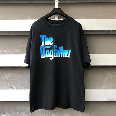 The Dogfather字母艺术感短袖vintage复古潮流落肩男女情侣款T恤