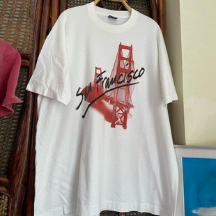 古着感重磅棉半袖 旧金山金门大桥FOG高街短袖 T恤vintage潮牌美式