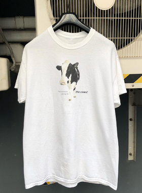 The cows奶牛美式复古街头vintage创意趣味短袖男女纯棉小领口T恤