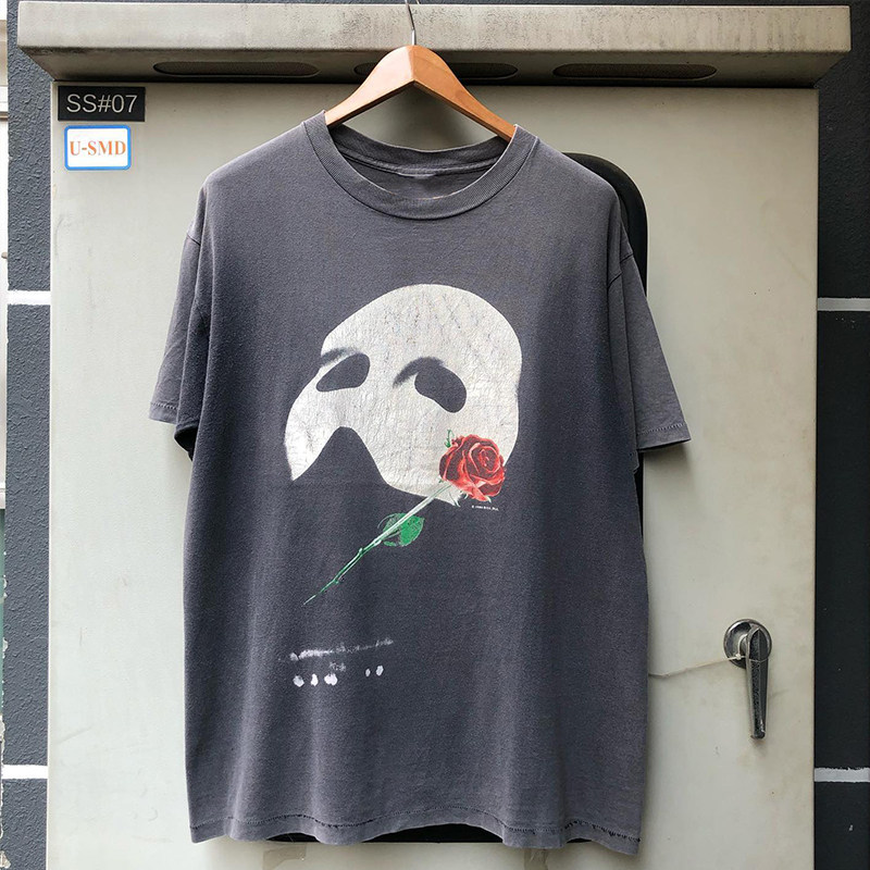 Kanye同款面具歌剧魅影hiphop嘻哈短袖男女纯棉复古小领口宽松T恤