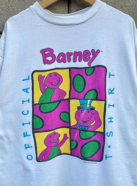 Barney紫色小恐龙班尼卡通动漫oldschool短袖复古街头男女百搭T恤