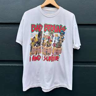 复古摇滚周边hiphop字母创意小领口潮牌半袖 Bad Brains乐队美式