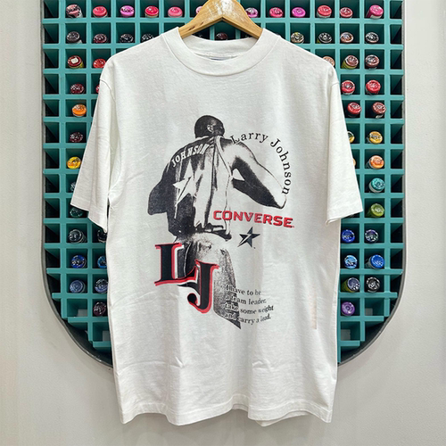 Larry Johnson美式复古篮球主题短袖T恤chic嘻哈潮牌小领口半袖男