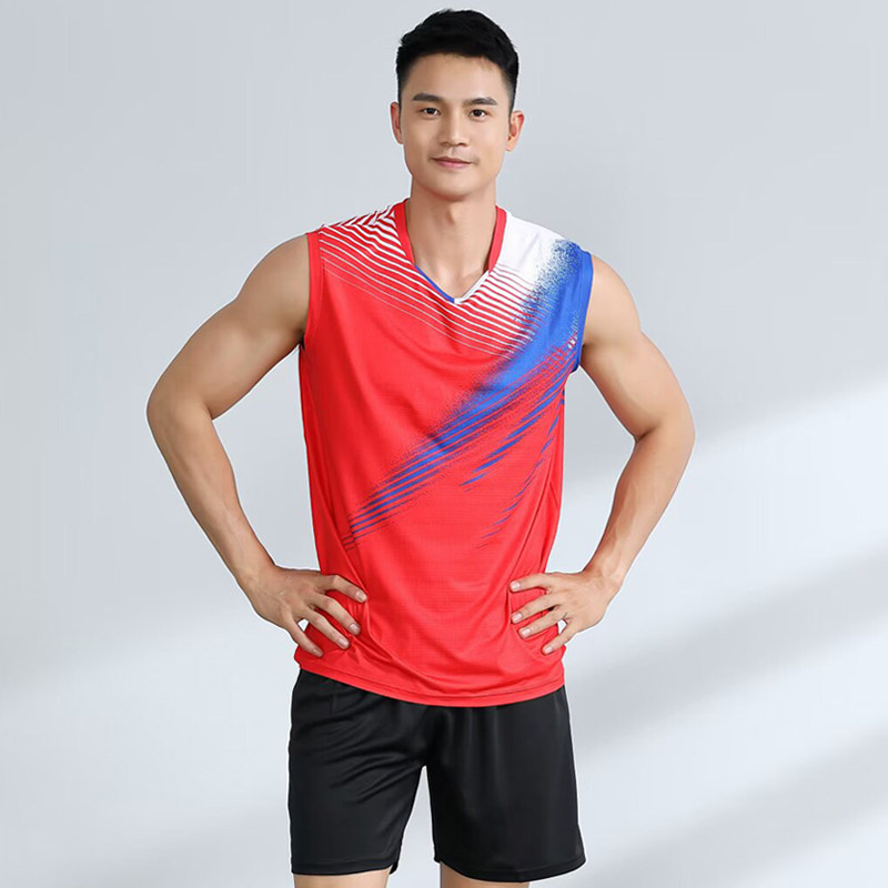 夏季男生无袖运动服羽毛球服套装速干排球服网球乒乓球衣定制印刷