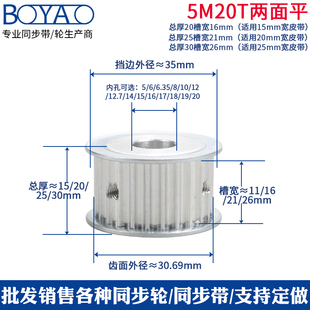 同步轮5M 20同步带轮 20齿铝合金皮带轮槽宽11 26可选内孔5