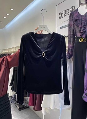 【TXQ堂家】A5005秋款修身T恤百搭长袖上衣泉熙正品女装丝绒修身