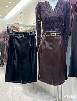【堂家TXQ】裙子Y711半身包臀职业中长直筒Pu皮裙泉熙正品女秋装