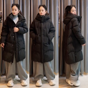 【漫步茶茶】709上新连帽帽子飘带长款保暖羽绒服外套