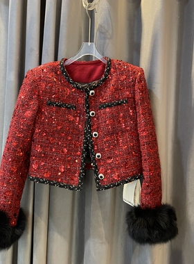 【ALALA EMELIA】9381单排扣短款短外套(配真狐狸毛袖可拆)