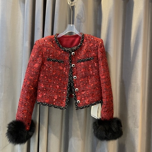 ALALA 配真狐狸毛袖 EMELIA 短外套 可拆 9381单排扣短款