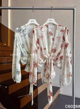 【堂家TXQ】C6028上衣春装长袖衬衫泉熙正品花衬衣系带子