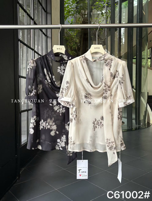 【堂家TXQ】C61002夏装短袖衬衫泉熙正品花衬衣小衫