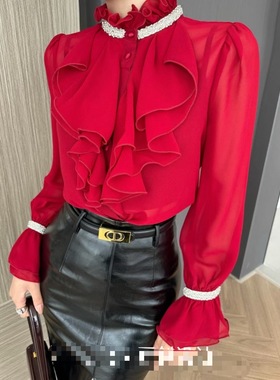 【十三行】F86669正品荷叶边法式长袖秋装衬衫女装正品ZDF